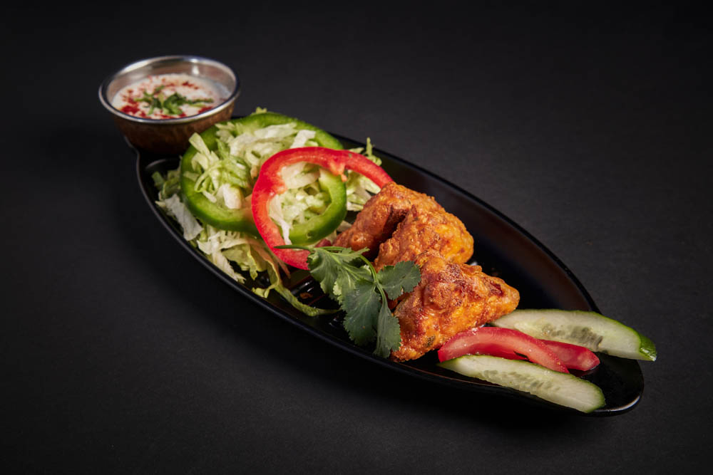 3. Paneer Pakora /89,-  Hjemmelaget ost fylt med krydder, innbakt i kikkertmel og stekt i olje Homemade cottage cheese filled with different spices fried in lentils flour. *Lactose