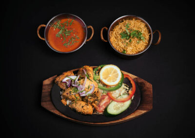 8.  Murg Achari Tikka /249,-  Benfri kylling marinert i achari krydder Boneless chicken marinated in achari spices *Lactose